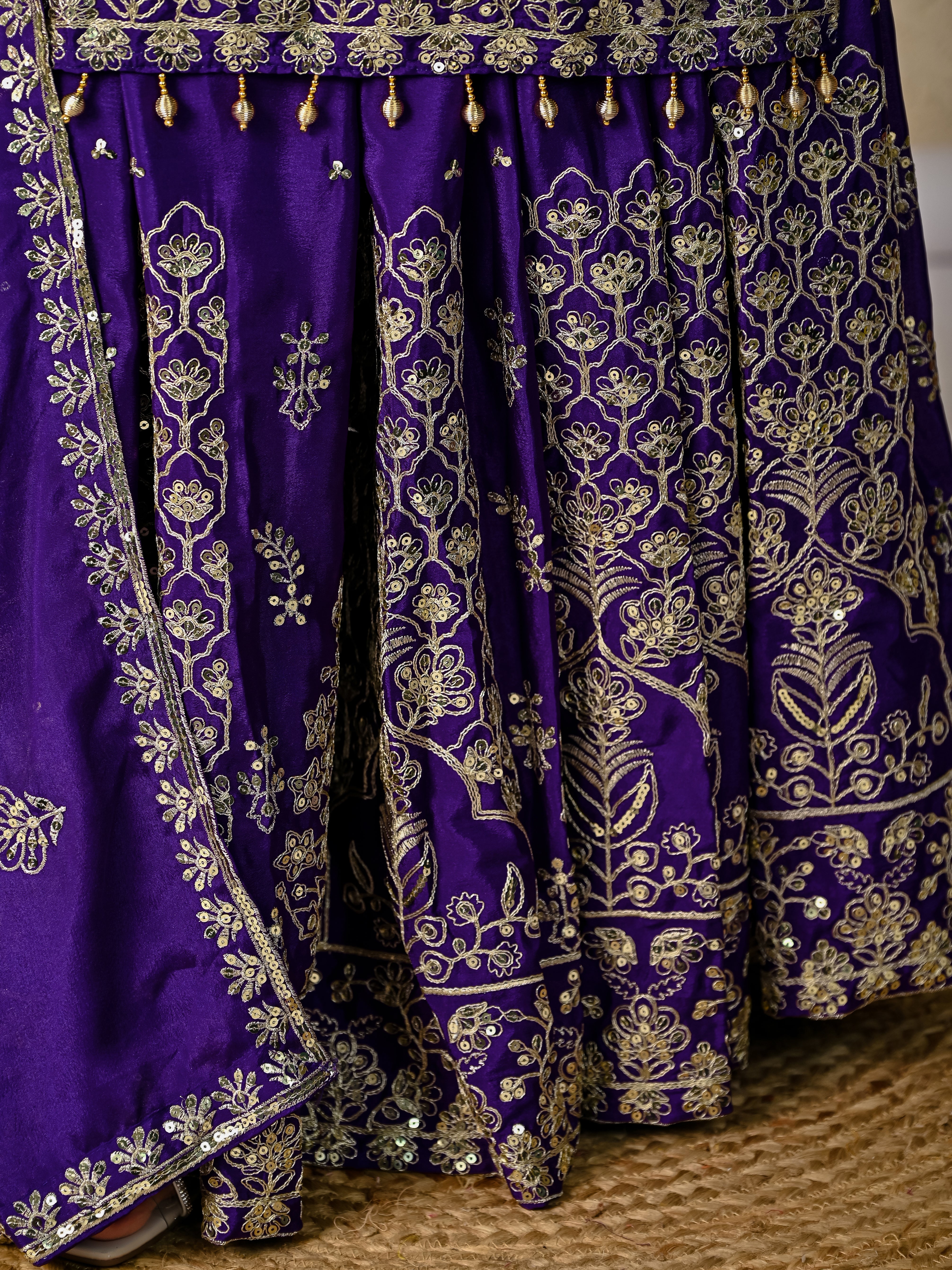 Royal Purple Luxurious Wedding & Party Wear Heavy Embroidered Sharara Suit
