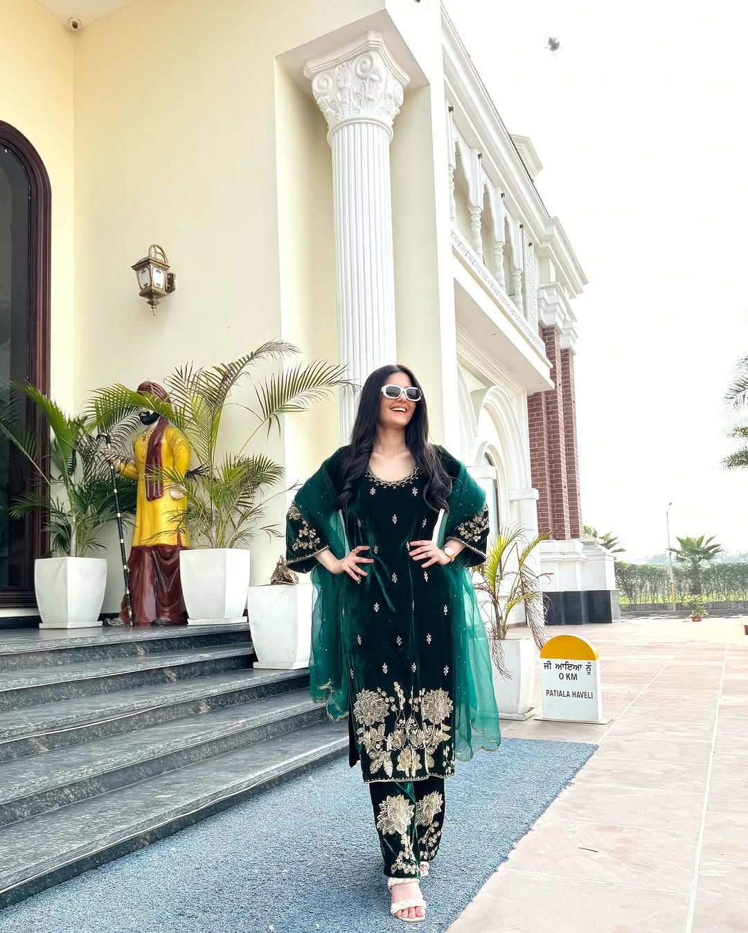 dark green velvet embroidered suit for women